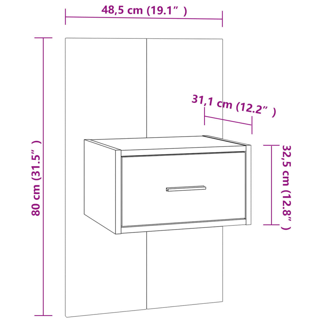 Mesa de cabeceira montagem na parede carvalho fumado