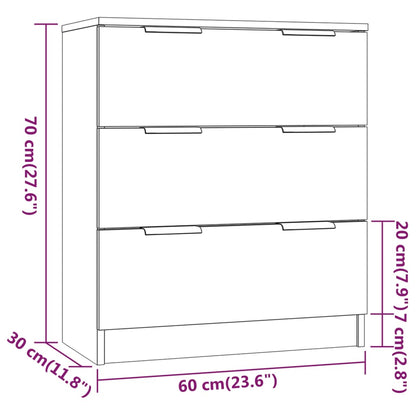 Cómoda Mila - Cor Cinzento Sonoma- Com 3 Gavetas - 60x30x70 cm - Em Madeira Processada - Design Nórdico