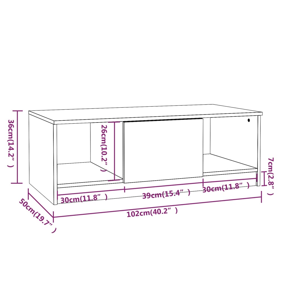 Mesa centro 102x50x36 cm derivados de madeira carvalho castanho