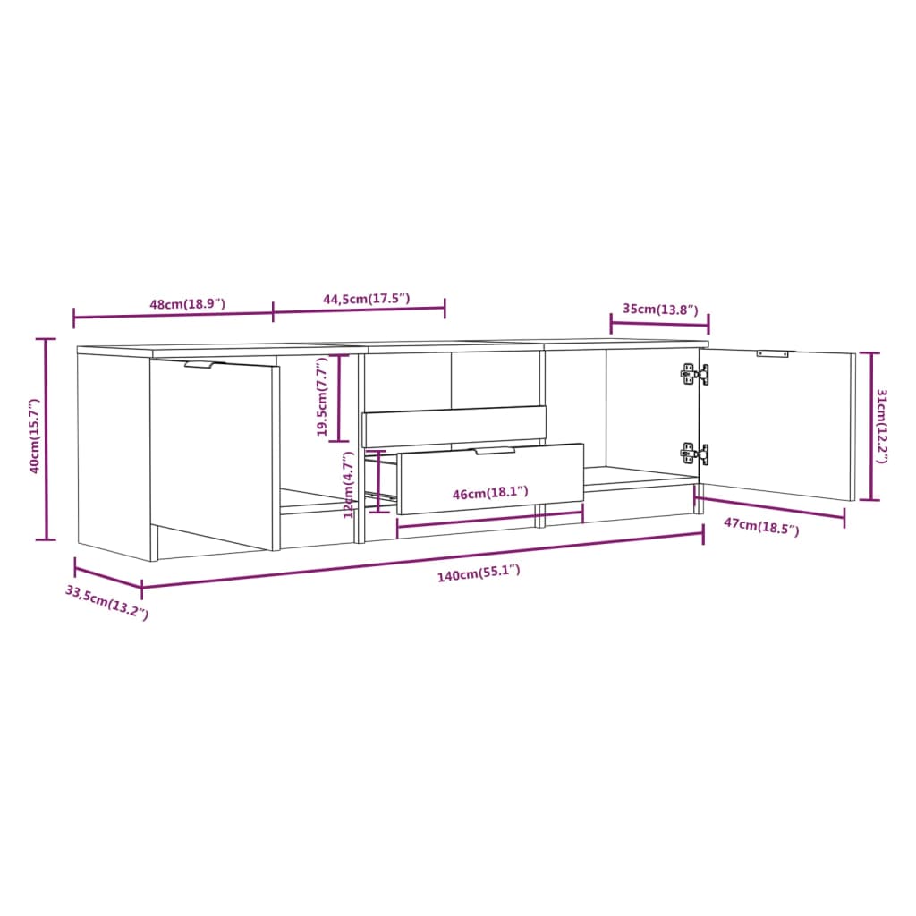 Móvel de TV Flix de 140cm - Cinzento - Design Moderno