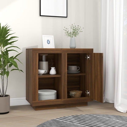 Aparador Label com 1 Porta e 2 Prateleiras Abertas de 80 cm - Castanho - Design Moderno