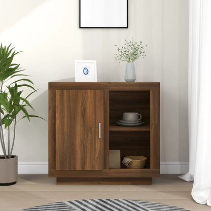 Aparador Label com 1 Porta e 2 Prateleiras Abertas de 80 cm - Castanho - Design Moderno