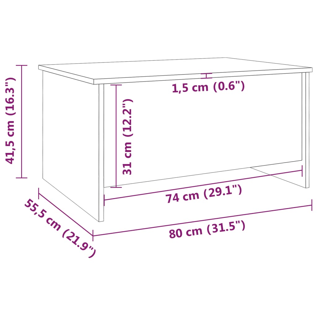 Mesa de Centro Beira Elevatória de 80 cm - Branco Brilhante - Design Moderno