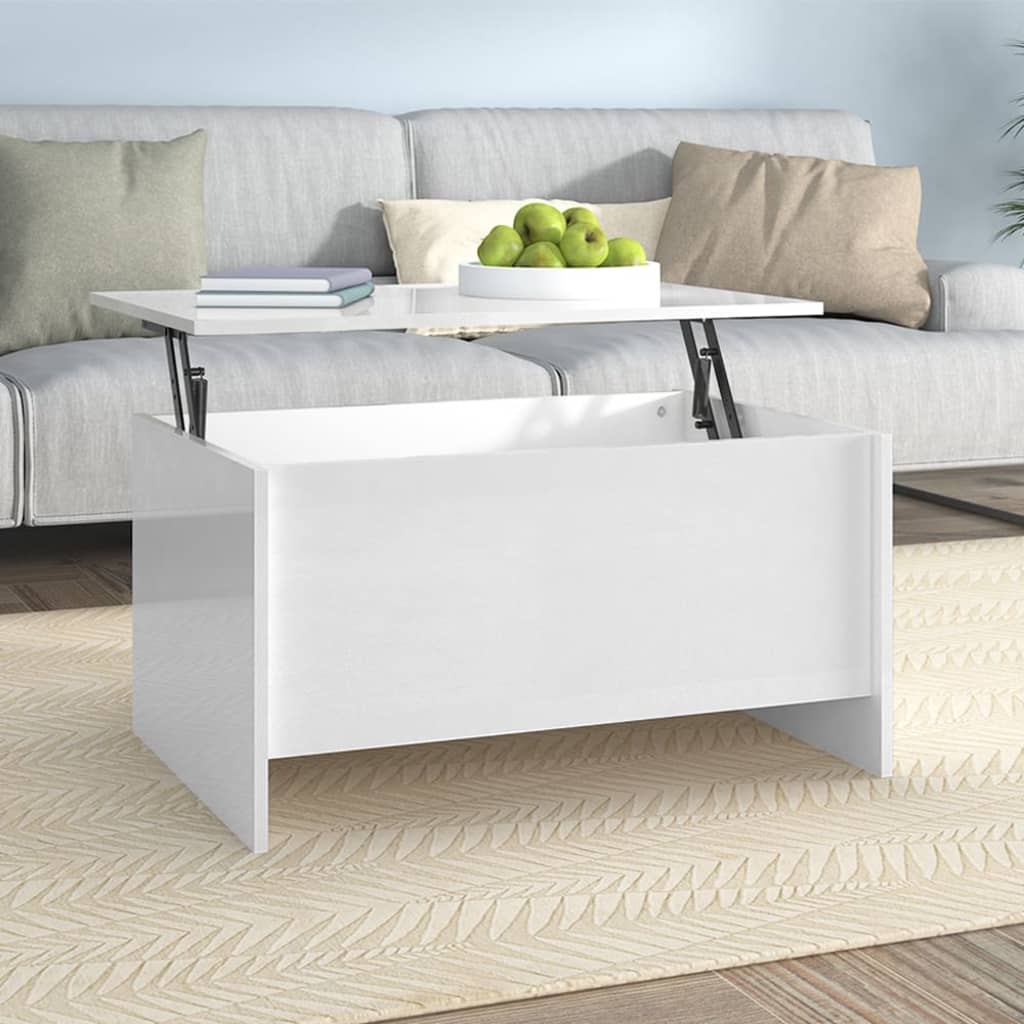 Mesa de Centro Beira Elevatória de 80 cm - Branco Brilhante - Design Moderno