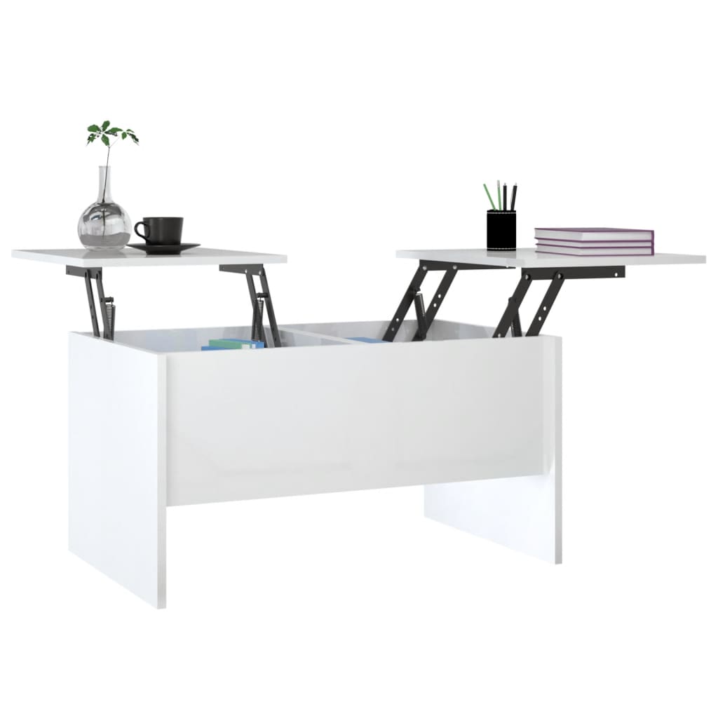 Mesa de Centro Guarda Elevatória - Branco Brilhante - Design Moderno