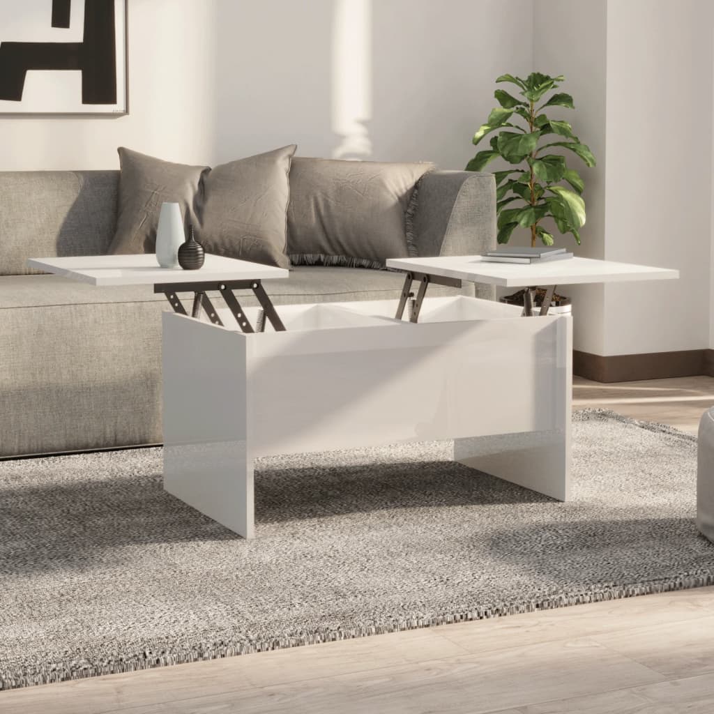 Mesa de Centro Guarda Elevatória - Branco Brilhante - Design Moderno