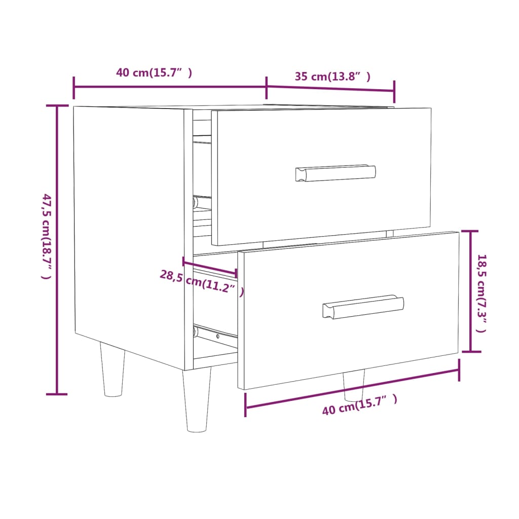 Conjunto de 2 Mesas de Cabeceira Rytus com 2 Gavetas - Branco - Design Nórdico