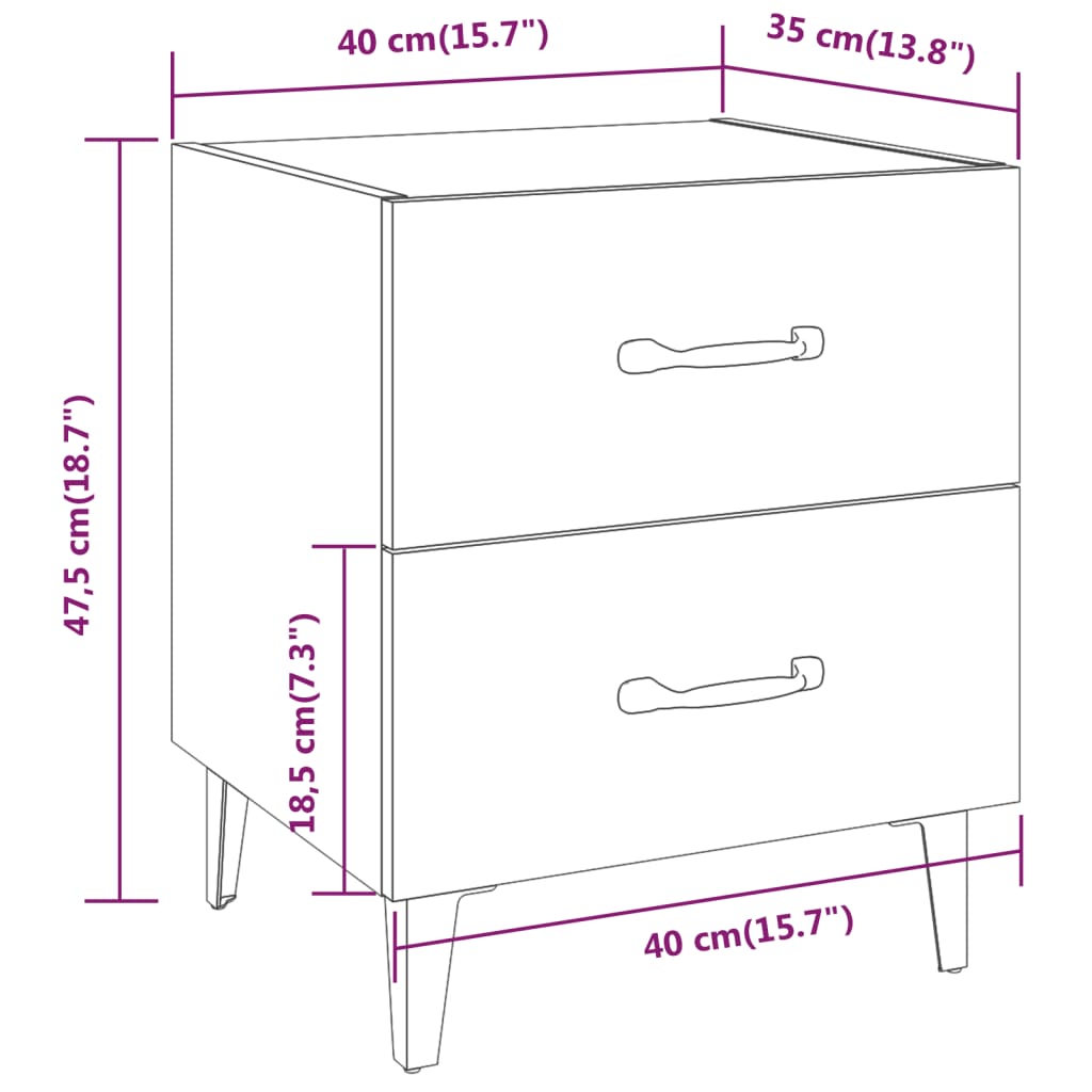 Mesas de cabeceira 2 pcs 40x35x47,5 cm cor branco