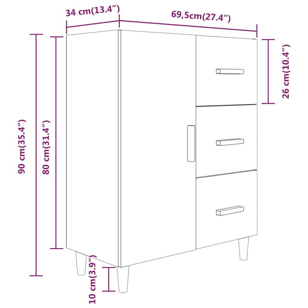 Aparador Luise com 3 Gavetas e 1 Porta - Branco - Design Nórdico