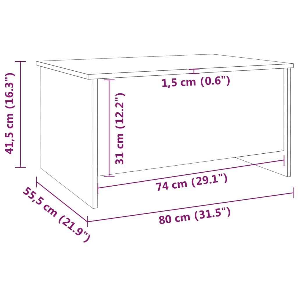 Mesa de Centro Beira Elevatória de 80 cm - Madeira Rústica - Design Moderno