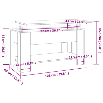 Mesa de centro 101x49x52cm derivados de madeira cinzento sonoma