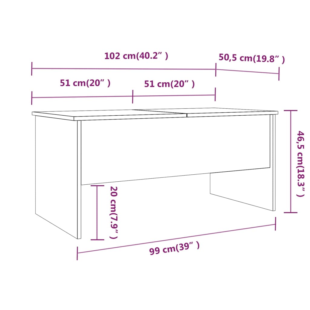 Mesa de centro 102x50,5x46,5 cm madeira processada sonoma cinza