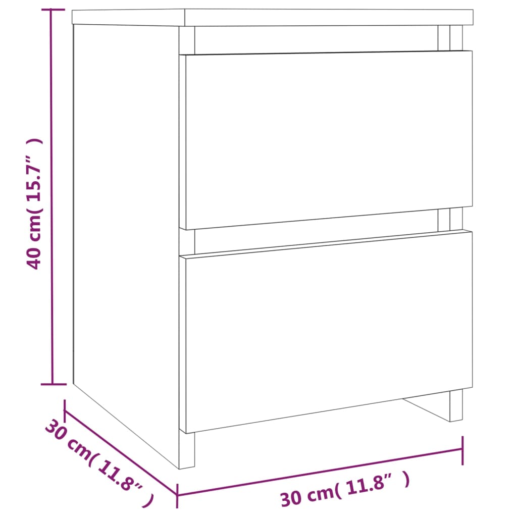 Mesa cabeceira 2pcs 30x30x40cm derivado madeira carvalho fumado