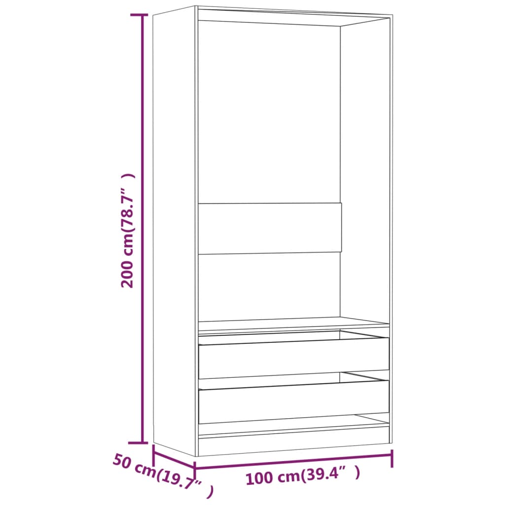 Roupeiro Elvas com 2 Gavetas de 200 cm - Nogueira - Design Nórdico