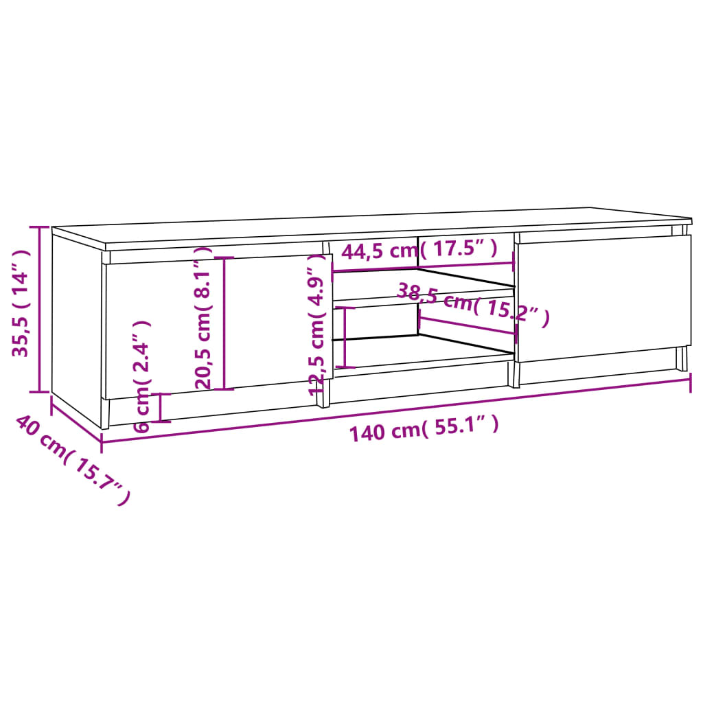 Móvel de TV 140x40x35,5 cm derivados de madeira cinzento sonoma