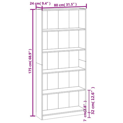 Estante 5 prat. 80x24x175cm derivados madeira sonoma cinzento