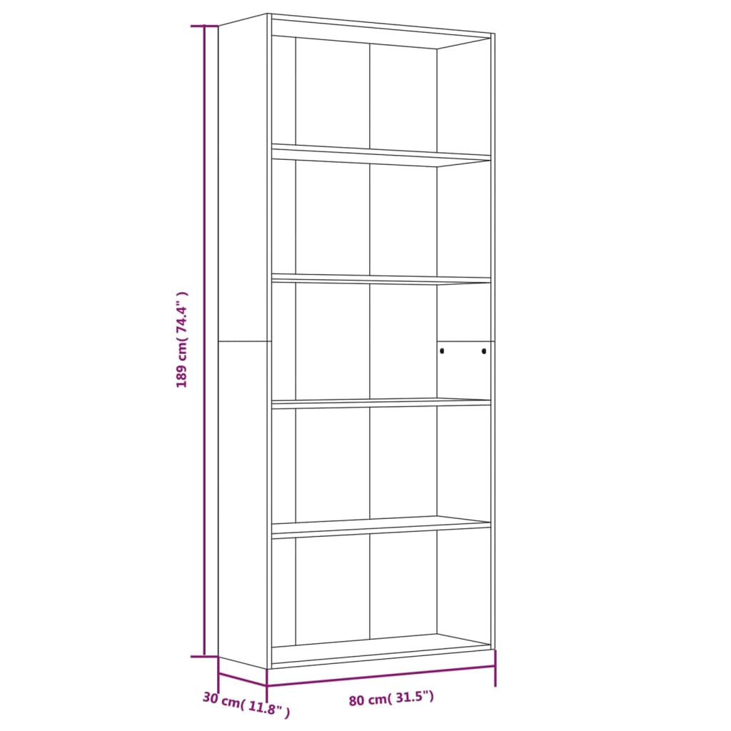 Estante 5 prat. 80x30x189 cm derivados madeira cinzento sonoma