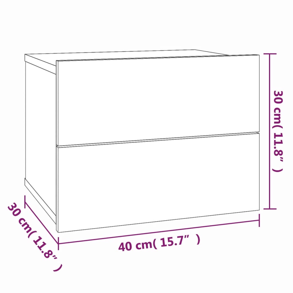 Mesa cabeceira 2pcs 40x30x30cm derivado madeira carvalho fumado