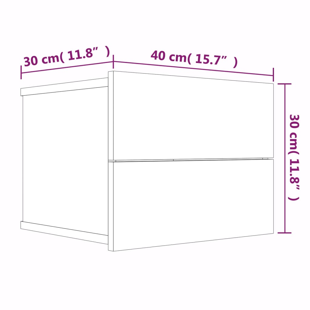 Mesa cabeceira 2pcs 40x30x30cm deriv. madeira carvalho castanho