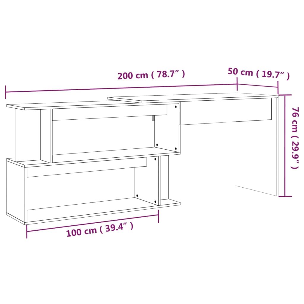 Secretária de Canto Hayo Conversível de 200cm - Cinzento - Design Moderno