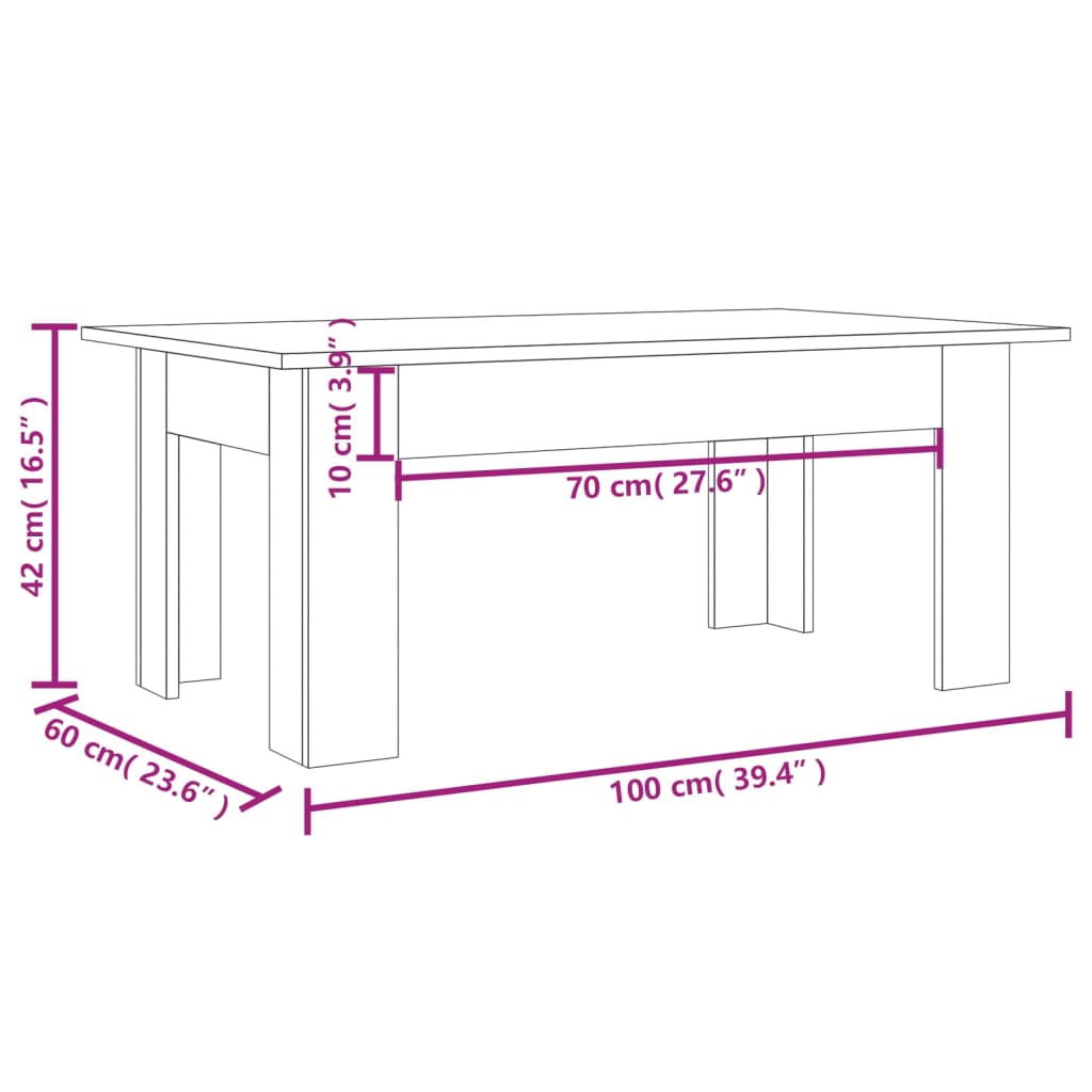 Mesa de centro 100x60x42cm derivados de madeira cinzento sonoma