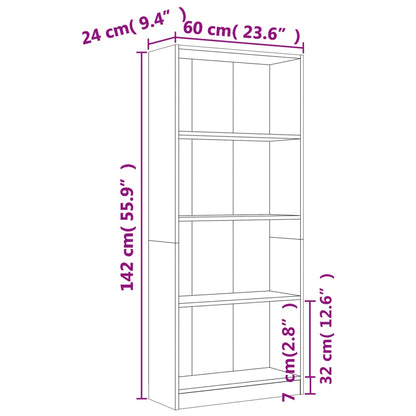 Estante 4 prateleiras 60x24x142cm deriv. madeira cinza-cimento