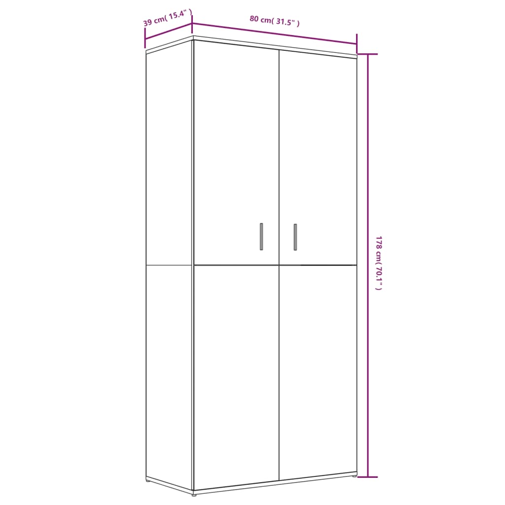 Sapateira 80x39x178 cm derivados de madeira cinzento sonoma