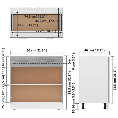 Armário inferior c/ gavetas 80x46x81,5cm derivado madeira cinza