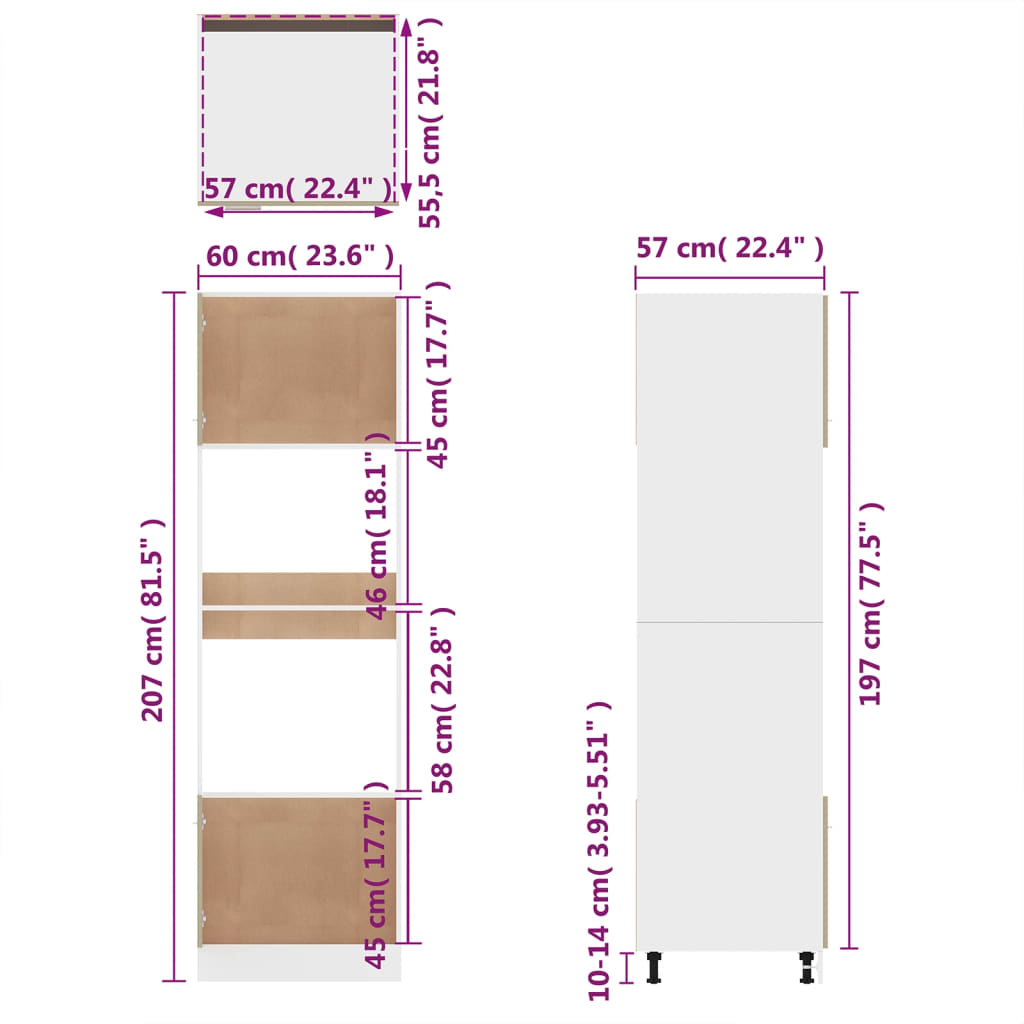 Armário micro-ondas 60x57x207 cm derivados madeira cinza sonoma