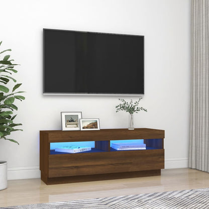 Móvel de TV com luzes LED 100x35x40 cm cor carvalho castanho