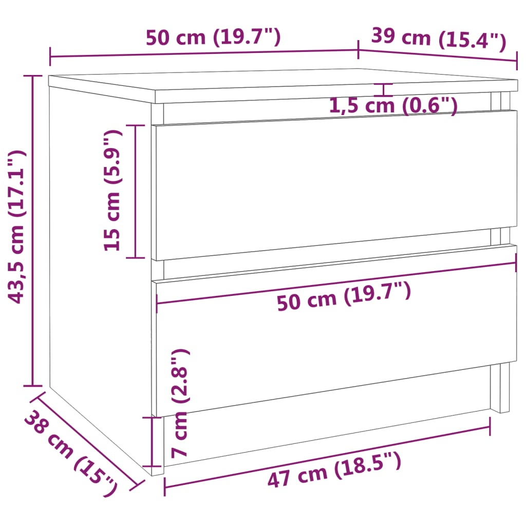 Mesa cabeceira 50x39x43,5 cm derivados madeira carvalho fumado