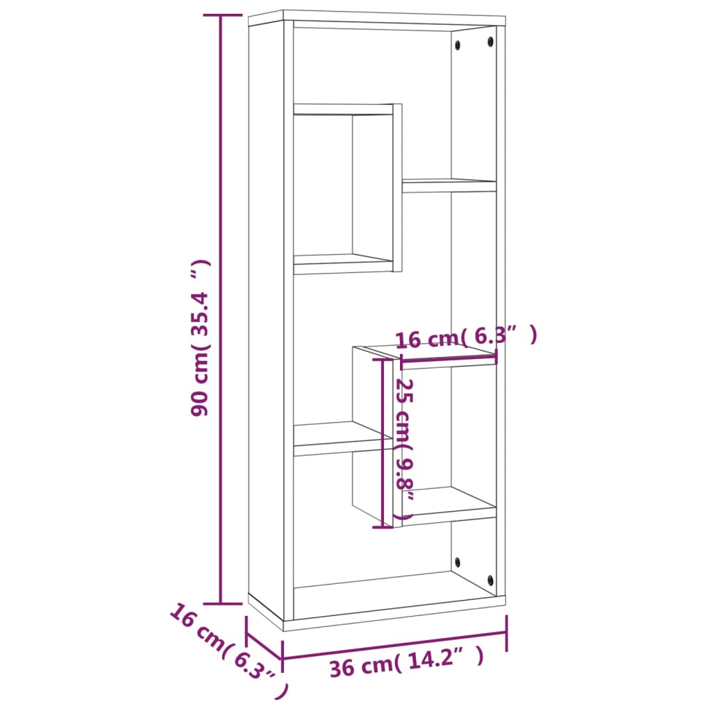 Estante 36x16x90 cm derivados de madeira cinzento sonoma