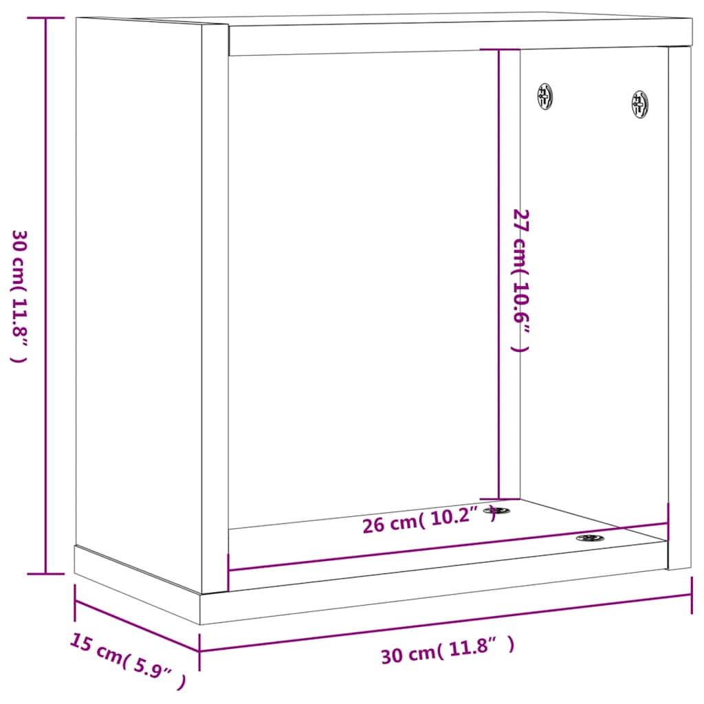 Prateleiras de parede em forma de cubo 2 pcs 30x15x30cm