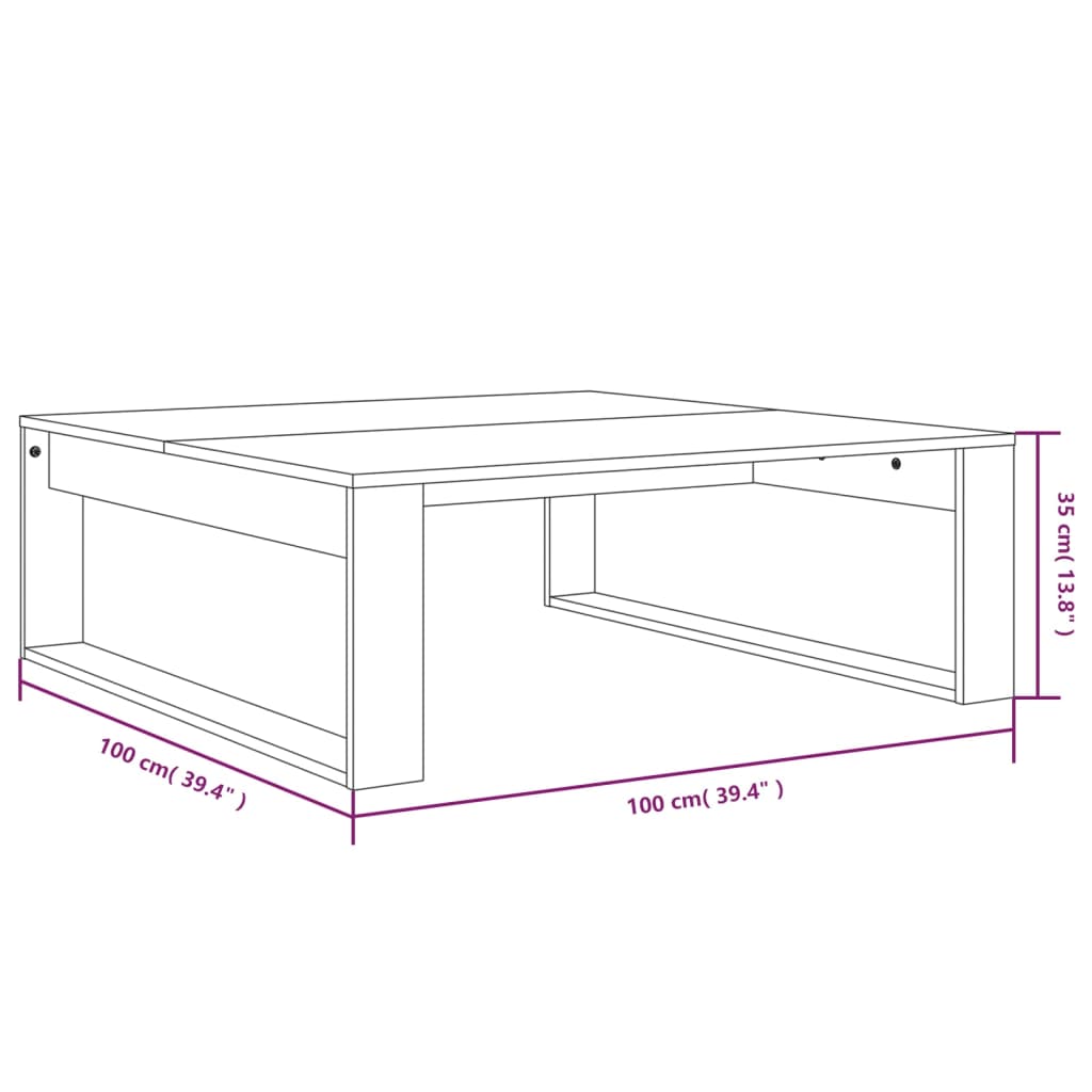 Mesa centro 100x100x35cm derivados de madeira carvalho castanho