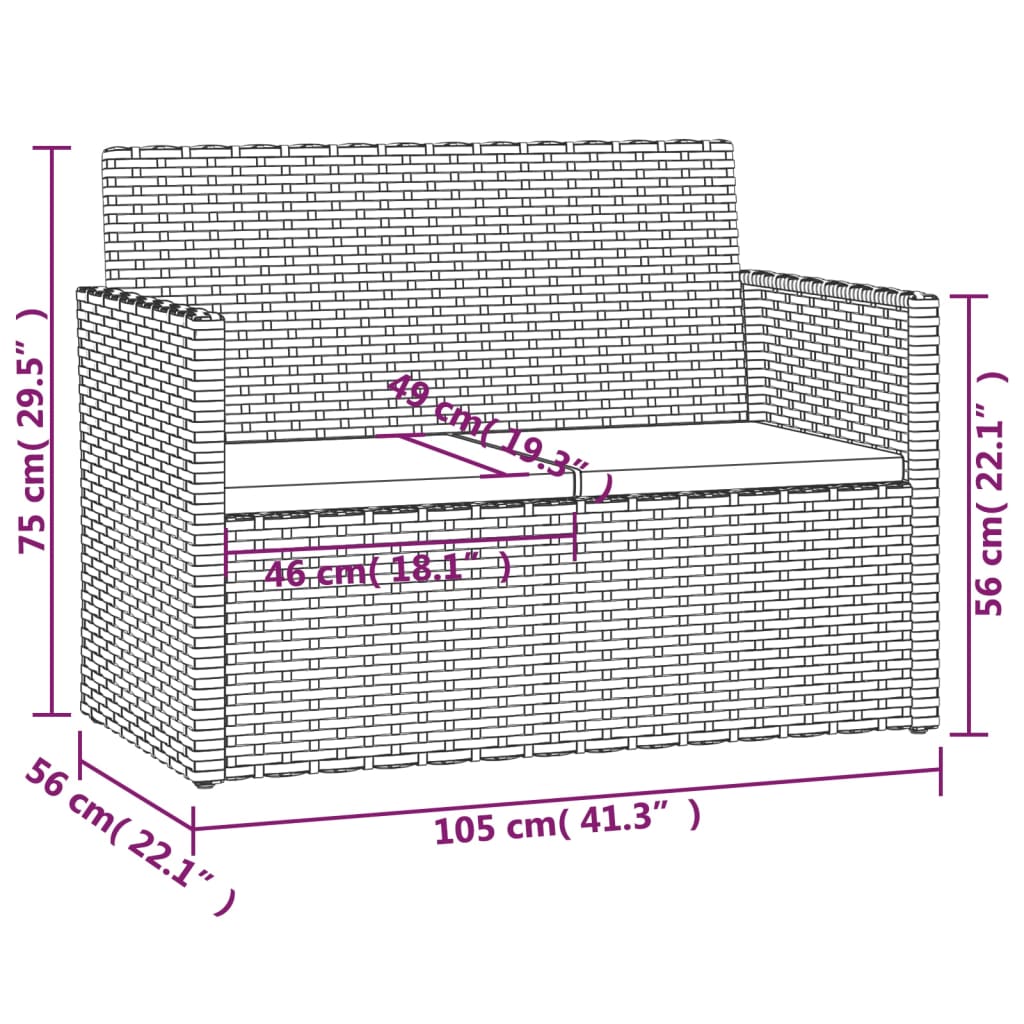 4 pcs conjunto lounge exterior c/ almofadões vime PE cinzento