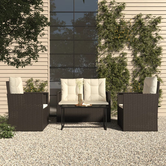 4 pcs conjunto lounge de exterior c/ almofadões vime PE preto