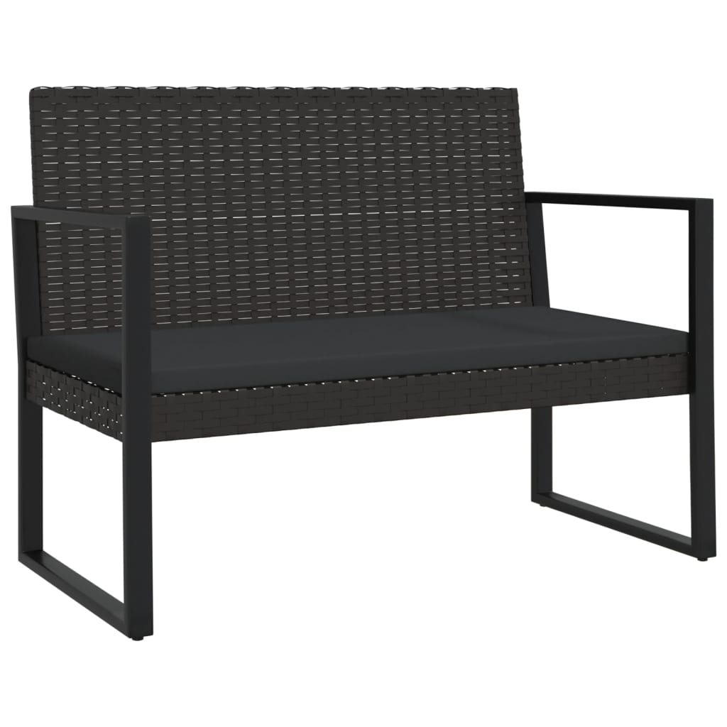 4 pcs conjunto lounge de jardim c/ almofadões vime PE preto