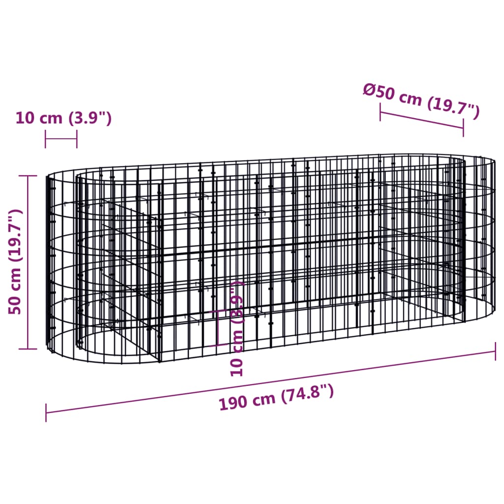 Canteiro elevado/cesto gabião 190x50x50 cm ferro galvanizado