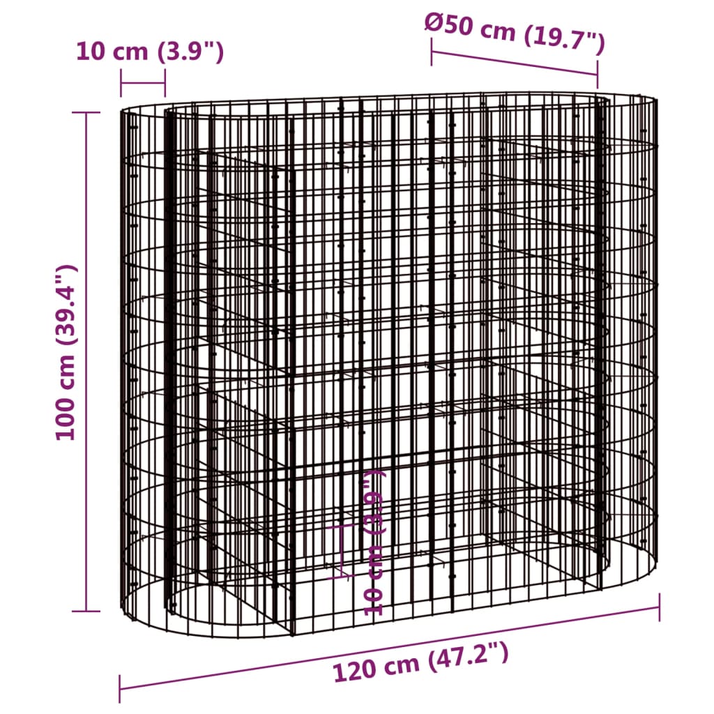 Canteiro elevado/cesto gabião 120x50x100 cm ferro galvanizado