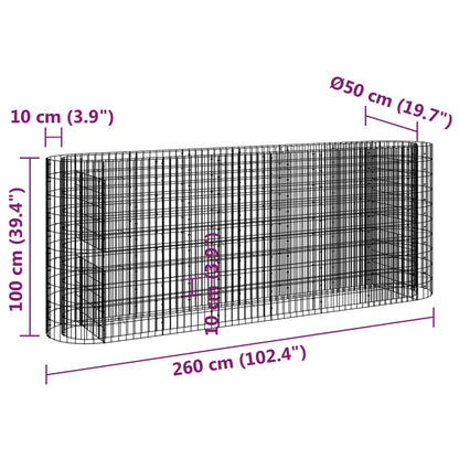 Canteiro elevado/cesto gabião 260x50x100 cm ferro galvanizado