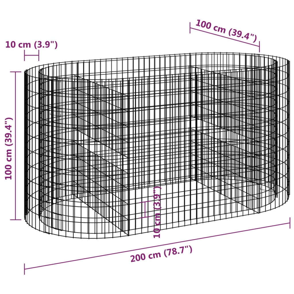 Canteiro elevado/cesto gabião 200x100x100 cm ferro galvanizado