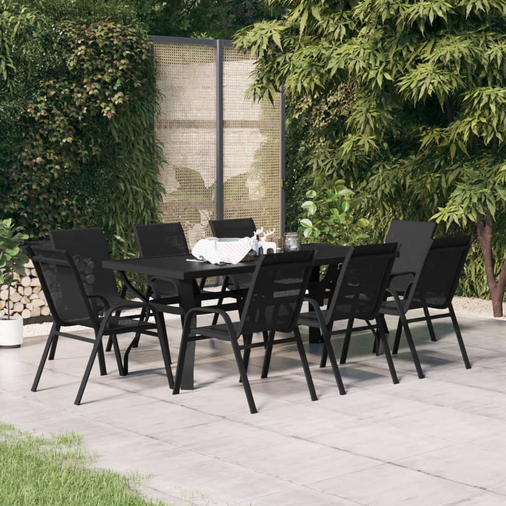 9 pcs conjunto de jantar para jardim preto