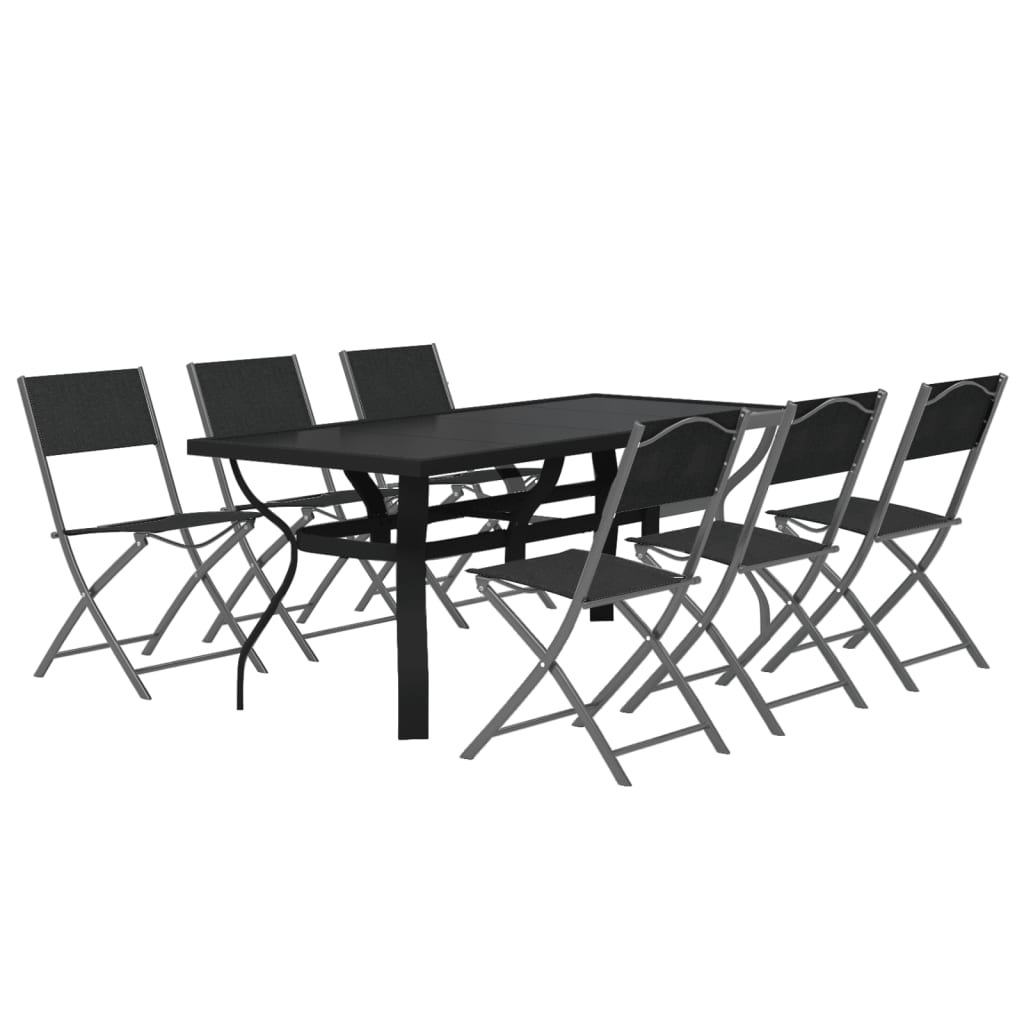 7 pcs conjunto de jantar para jardim cinzento e preto