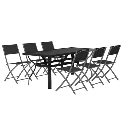 7 pcs conjunto de jantar para jardim cinzento e preto