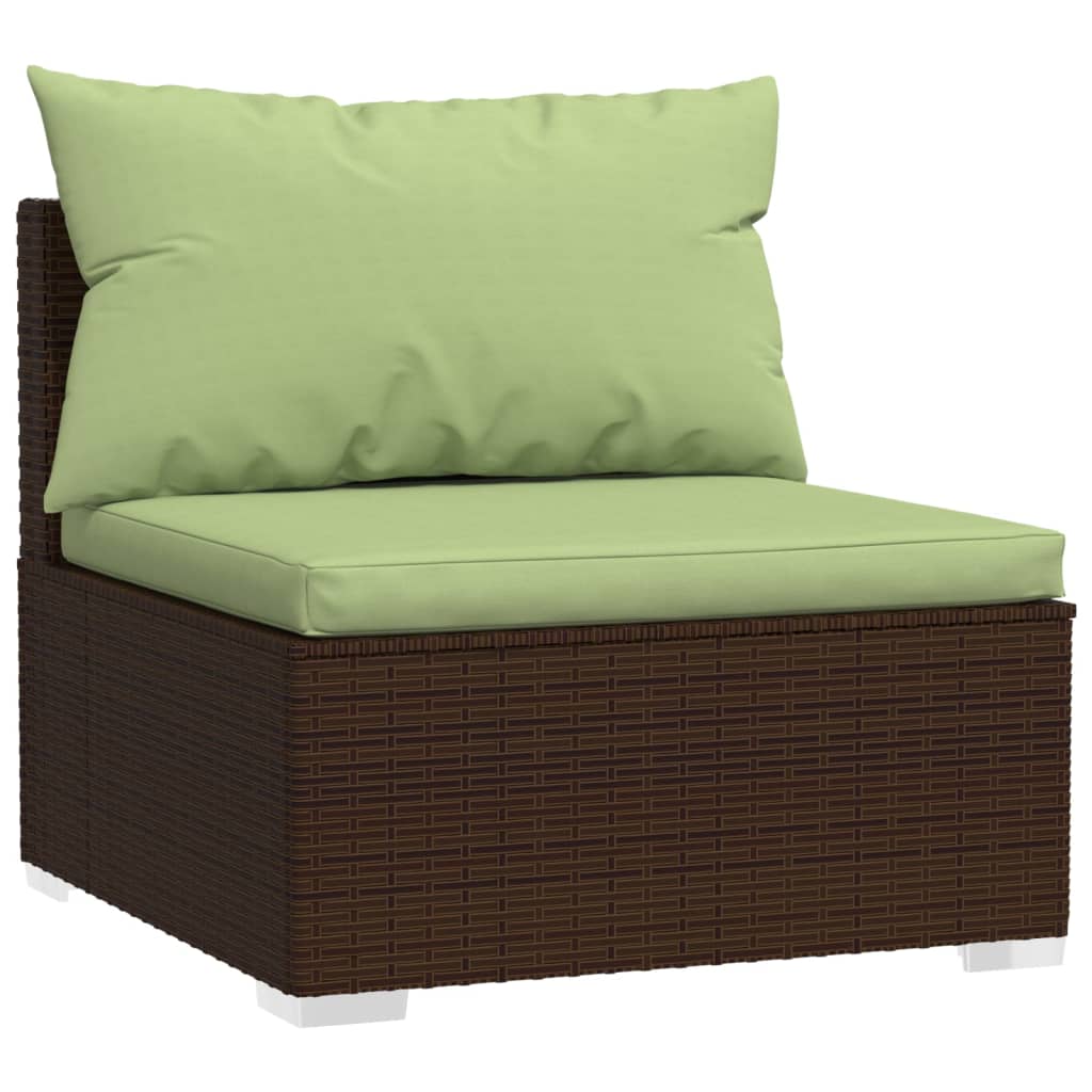 2 pcs conjunto lounge de jardim c/ almofadões vime PE castanho