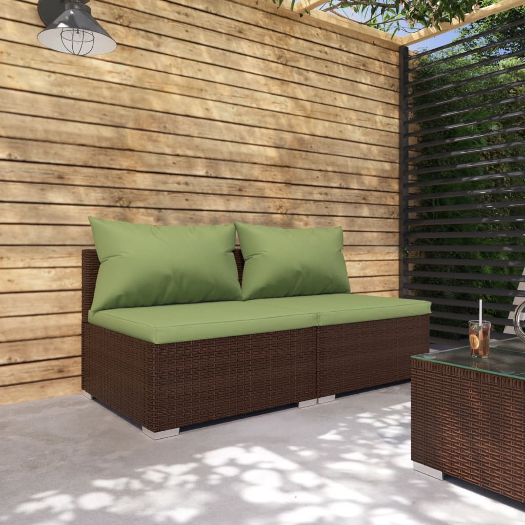 2 pcs conjunto lounge de jardim c/ almofadões vime PE castanho