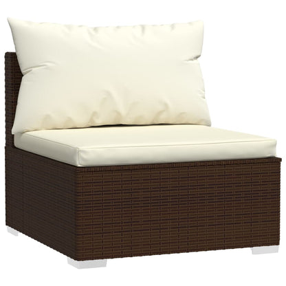 3 pcs conjunto lounge jardim c/ almofadões vime PE castanho