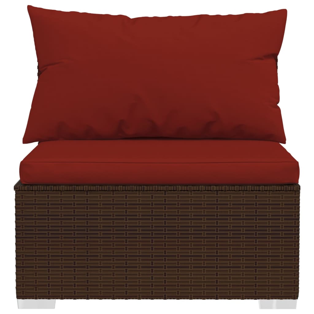 3 pcs conjunto lounge jardim c/ almofadões vime PE castanho