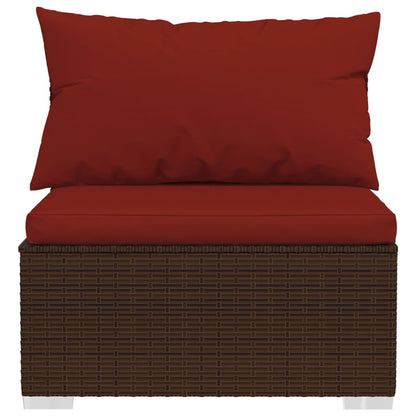 3 pcs conjunto lounge jardim c/ almofadões vime PE castanho