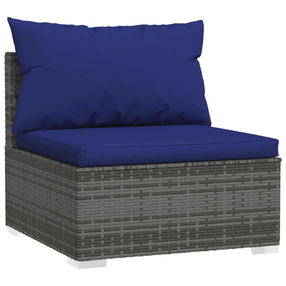 3 pcs conjunto lounge de jardim c/ almofadões vime PE cinzento